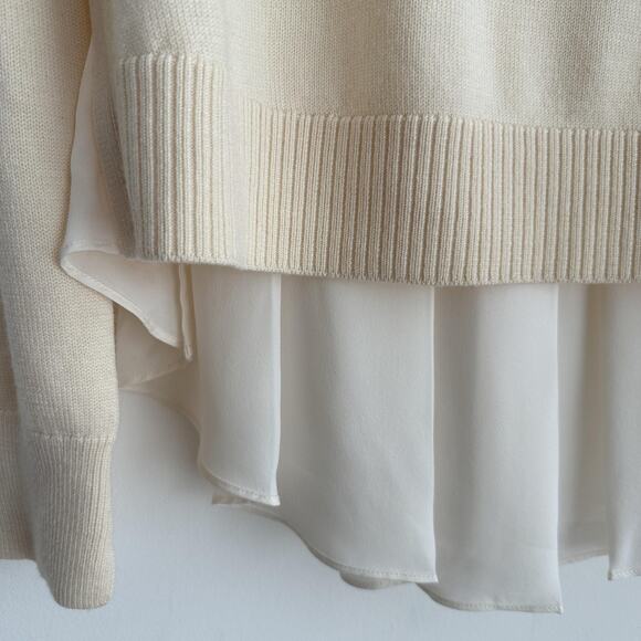 Veronica Beard Sweater Womens Large Cream Merino Wool Silk Layered Pullover - Picture 2 of 8
